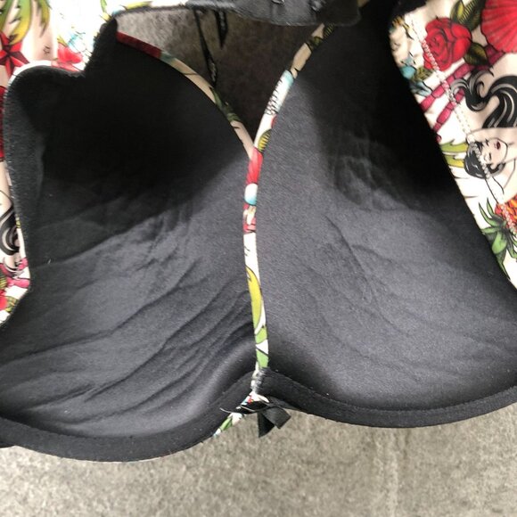 Torrid Curve Push-Up Plunge Bra Womens 44D Skull Mermaid Tattoo Print - Picture 5 of 6